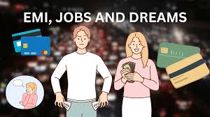 A person standing between a house EMI and dream travel icons, balancing with Vizzve's support